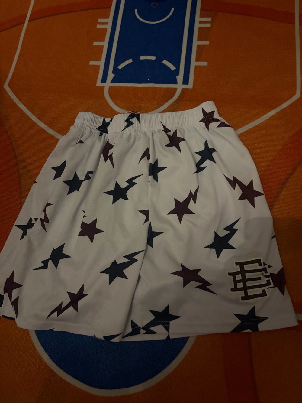 Eric Emanuel White Shorts with Navy & Maroon Star Motifs